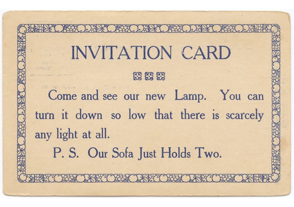 うちに来てよ。新しいランプの調光機能を試してみてよ！ P.S. ソファーは私たちしか座れない。 | 二百年前流行した交友カード