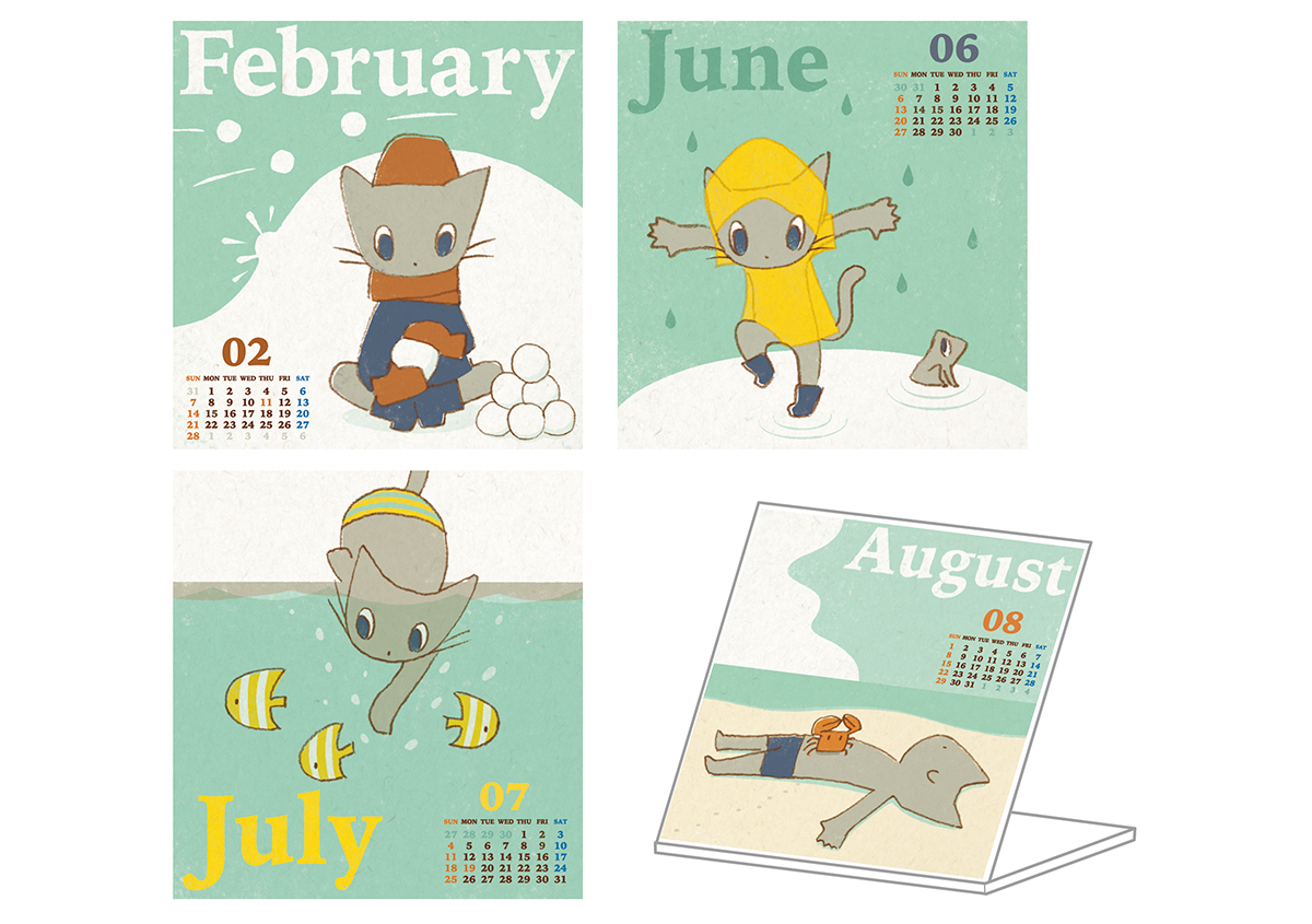 （図1）スタンド式のオリジナルカレンダー。　イラスト、デザイン：あさいとおる | 活版印刷で多色刷りの年賀状をつくる - 生田信一（ファー・インク）